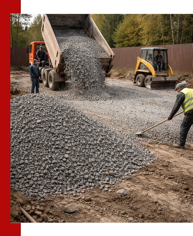 Отсыпка участка щебнем с доставкой и уплотнением в Мытищах