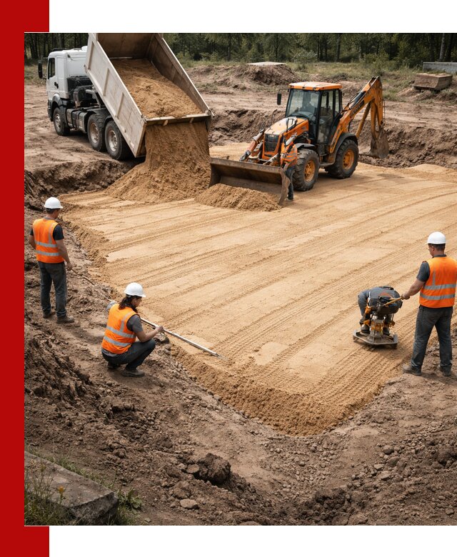 Устройство песчаной подушки для фундаментов и дорог в Мытищах